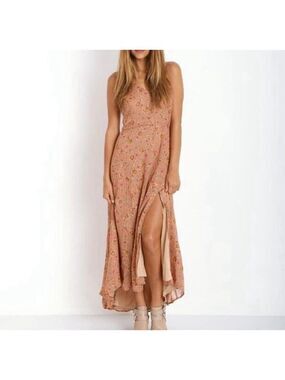 Line & Dot Revolve Mauve Pink Romantic Floral High Low Dress - Size Small